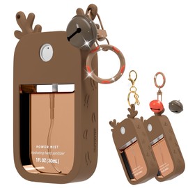 Sonnorel 1 Pack Elk Silicone Case Compatible with Touchland Hand Sanitizer Spray (Fit for 1 FL OZ/30 mL Ver), Portable keychain, Small Bell, Cute Deer Antlers (Brown)