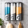 Wall Mounted Shampoo and Conditioner Dispenser with Hooks, 3-Compartment Refillable
