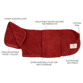 Ruff and Tumble Dog Drying Coat - Classic Collection | Fast-Drying Towel Coat & Dressing Gown with Hood (Rosehip - DM)