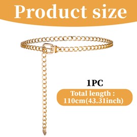 Vin Beauty Chain Belt Gold Women's Belt Gold Chain Belt Adjustable Waist Chain, Thin Waist Skirt Belt for Women, Golden Belly Chain Waist Chain Belt for Women