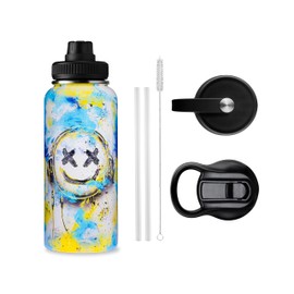 URBANCAN 32 oz Insulated Water Bottle with Straw, Chug & Cap Lids - Drink In Style with Stainless Steel Water Bottles for Sports, Gym & Travel - Premium Double Walled Thermos Flask - Have A Nice Day