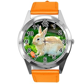 TAPORT Orange Leather Round Quartz Watch for Rabbits Fans e2
