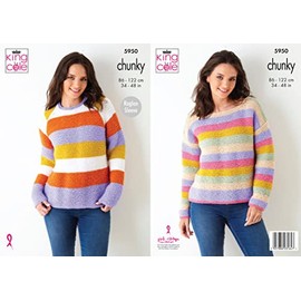 King Cole 5950 Knitting Pattern Womens Striped Sweaters in Big Value Chunky