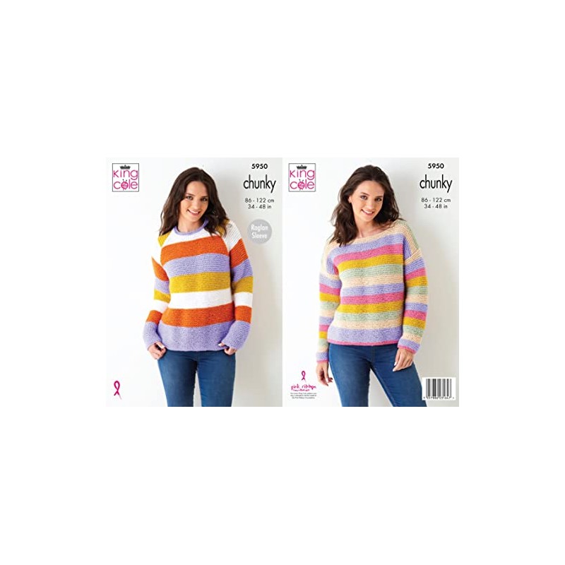 King Cole 5950 Knitting Pattern Womens Striped Sweaters in Big