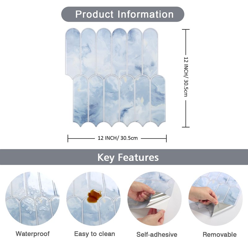 CHIHUT 6 Sheets Blue and White Marble Gradient Picket Shaped