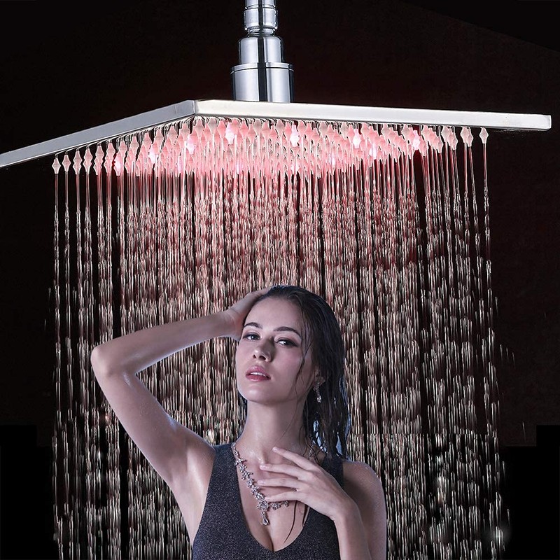 NeierThodore Polished Chrome Large 16 Inch LED Shower Head Solid