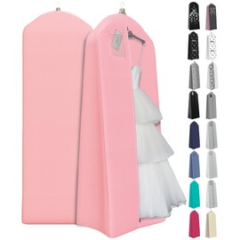 Your Bags Wedding Dress Garment Bag – 72" Garment Bags for Hanging Clothes with 20" Gusset for Puffy Gowns – Durable Dress Cover for Travel or Storage – Rip-Resistant with ID Window - Lt Pink