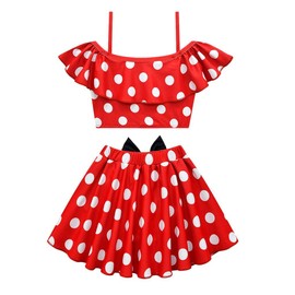 Dressy Daisy Minnie Traje de baño Tankini de Dos Pieza con Aro de Pelo para Niñas Pequeñas Talla 2 años, Rojo