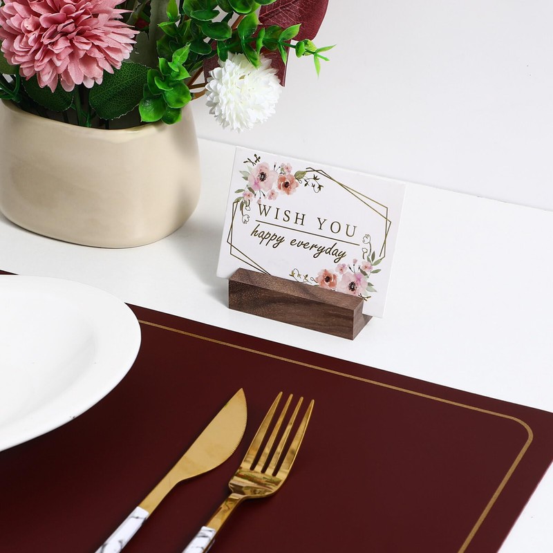 VILLFUL 12Pcs Place Card Holder Walnut Wood Display Stands Rustic