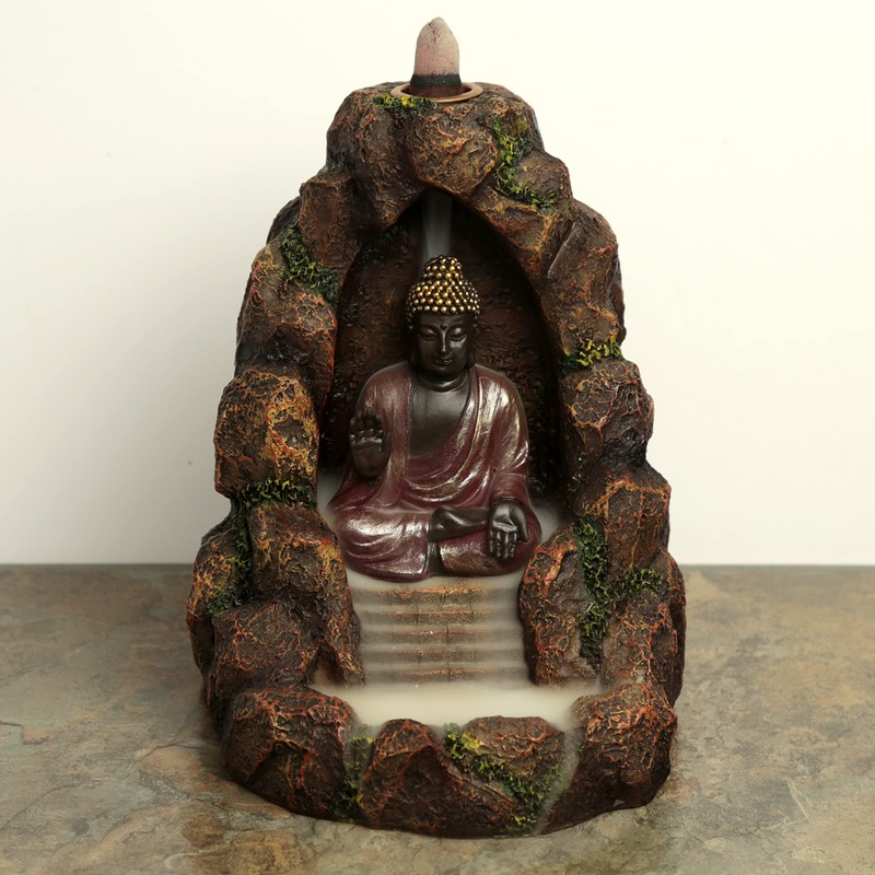 Puckator Bronze Thai Buddha Backflow Incense Burner, Waterfall Incense Holder,