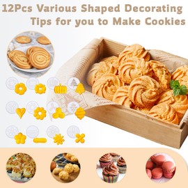 MAJCL Spritz Cookie Press Gun with 12 Discs & 6 Piping Tips - Cookie Maker Kit for Baking Easy Cookies, Cheese Press & Sweet Decorations