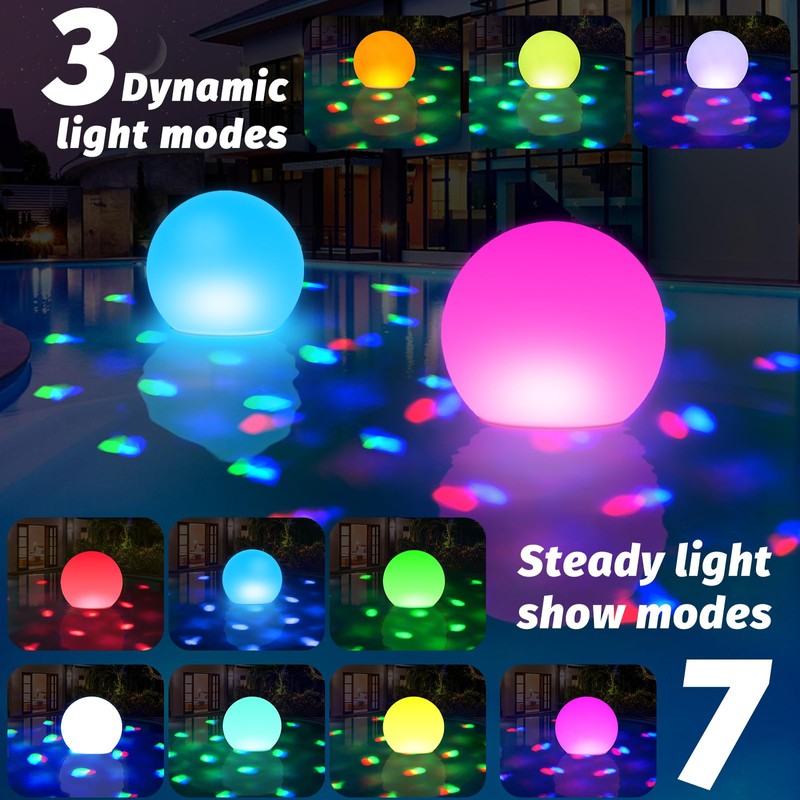 Floating Pool Lights, 6 Inch Light Up Pool Balls with