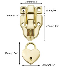 SDTC Tech Antique Cabinet Duckbilled Toggle Hasp Latch and Heart-Shaped Padlock Kit with Matching Screws for Jewelry Box Wooden Case Trunks Furniture Decoration - Gold (2X Toggle Latches + 2X Locks)