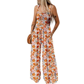 Dokotoo Womens Oversized Orange Jumpsuits for Women Overalls Loose Casual Wide Leg One Piece Sleeveless Printed Jumpsuit Long Pant Rompers with Pockets Fashion 2025 XXL