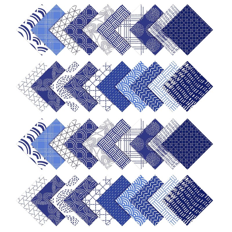 Soimoi 40Pcs Japanese Sashiko Print Precut Fabrics Strips Roll Up