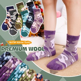 DoSmart Children's Winter Warm Wool Solid Color Socks Kids Boy Girls Thermal Crew Socks 6 Pairs (6 Pairs Camouflage, 4-7 Years)