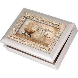 Cottage Garden A Daughter is a Gift of Love Silvertone Gold Inlay Jewelry Music Box Plays You Light Up My Life