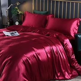 Famanti Bedding Luxury Satin Duvet Cover - Soft Satin Queen Set, 3 Pcs Luxury Silky Sheets, Silk-Like Smooth and Wrinkle Resistant,Queen Size, Zipper Closure, Women's Gift (Burgundy, King 104”×90“)