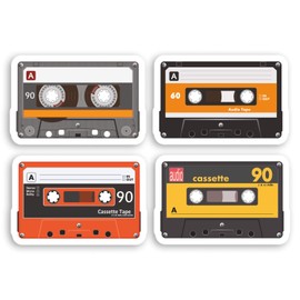 4 x 5cm Retro Cassette Tape Vinyl Stickers - Vintage Music Dad Sticker #29800