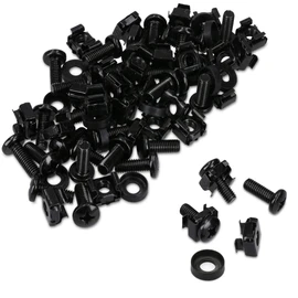 kwmobile 50 x M6 Steel Cage Nuts - for 10 Inch 19 Inch Rack Network Cabinet - with Nuts Screws Washers - Cage Nut Set Black