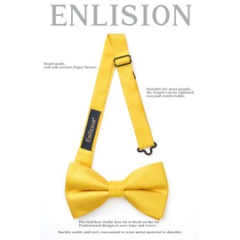 Enlision Yellow Bow Ties for Men Adjustable Bow Tie and Pocket Square Set Pre Tied Formal Tuxedo Wedding Bowtie Handkerchief