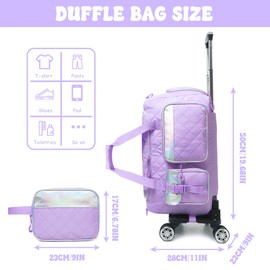 Duffle Bag for Travel Bag with Wheels for Women Weekender Bag with Shoes Compartment Gym Bag for Girls Carry On Overnight Bag for Women with Toiletry Bag