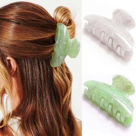 Fashey Acrylic Claw Clips Green Hair Clip Cute Medium Hair Claws Hair Accessories for Women (Beige+Green)
