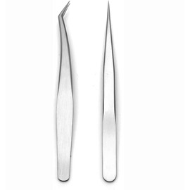 2 Pieces Lash Tweezers, Eyelash Extension Tweezers for Eyelash Extensions, Stainless Steel Straight and Curved Tips Eyelash Tweezers for Lash Extensions Isolation Fanning Applicator