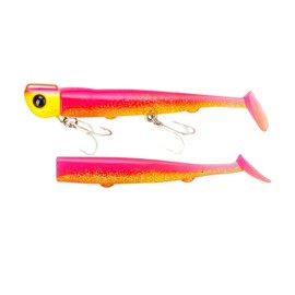 TSURINOYA 34g 110mm Sea Bass Flatfish Jig Head Lure T-Tail Worm with Extra Worm Flounder Magochi Surf (D Orange Shad)