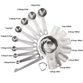 Measuring Cups and Spoons Set Stainless Steel 7 Stackable Measuring Cups 8 Nesting Measuring Spoons and 1 Leveler for Dry and Liquid Ingredients