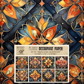 Decoupage Paper Pack (24 sheets 6"x6") Ornate Floral Kaleidoscope: Radiant Watercolor Damask Patterns with Rich Hues for Artistic Inspiration # Vintage Styled Paper for Craft and Scrapbooking