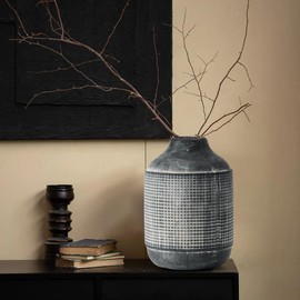 PORCER Ceramic Rustic Farmhouse Vase | Tall 7.4 Inch Flower Vase for Home Decor | Black Textured Boho Vase for Table, Living Room, Bathroom Decoration, Shelf Decor, Mantel, Black