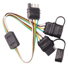 Kinstecks 2 Way Flat Y-Splitter 4 Pin Flat Separator Extension Harness with Rubber Cab for LED Tailgate Light Bar Trailer Lights and Other Use