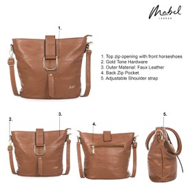 Mabel Womens Vegan Leather Bucket Style Cross Body Shoulder Handbag - Lightewight Medium Size Bag - Frankie (Mustard)