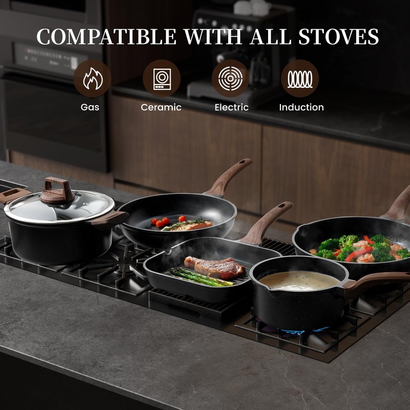Kikcoin 16Pcs Pots and Pans Set Nonstick Ceramic Cookware Sets
