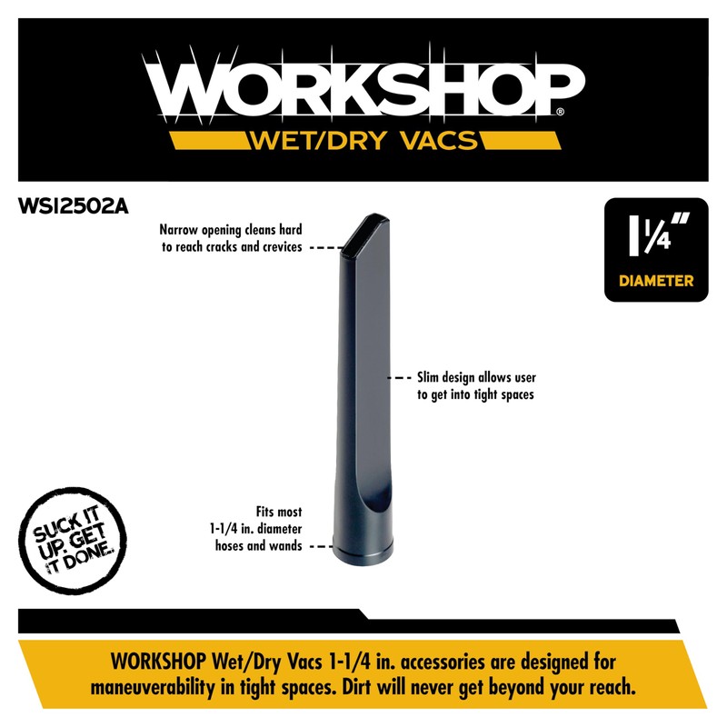WORKSHOP Wet/Dry Vacs Shop Vacuum Accessories WS12502A Crevice Tool Attachment