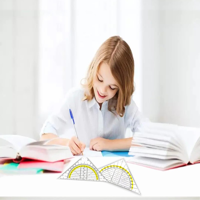 Geometry Triangle, Set of 4 Plastic Protractors, Set Squares, Drawing