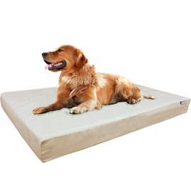 Dogbed4less Extra Large True Orthopedic Memory Foam Dog Bed, Waterproof Liner and Microsuede Khaki External Cover, Gel Cooling 40X35X4 Pad