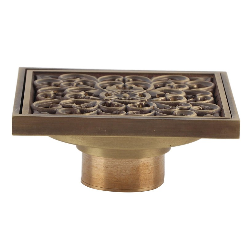 Brass Shower Drain Bathroom Floor Drain with Removable Cover Grid