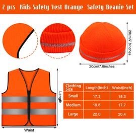 Berlune 2 Pcs Kids Hunting Vest and Beanie Set Orange Reflective Hunting Clothes Blaze Vests for Night Hiking Outdoor(Classic Style,Small)