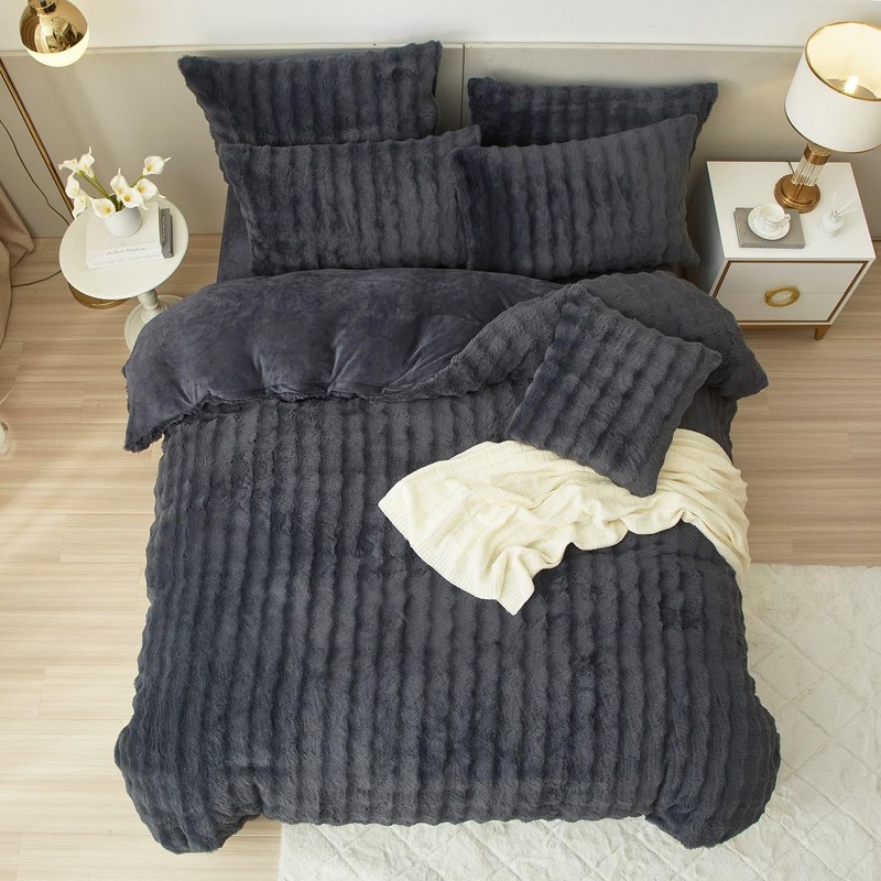 Luowei Winter Plush Bed Linen 200 x 200 cm Grey