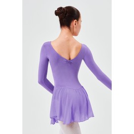 tanzmuster Children’s Short Sleeve Betty Ballet Outfit - Made of Cotton with Rhinestones and Chiffon Skirts - in Pink, White, Black, Light Blue, Pink, Lavender, Burgundy, Navy and Marine Blue., purple, 128/134