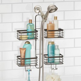 mDesign Metal Steel Hanging Shower Caddy, 4 Basket Organizer Rack for Bathroom; Hold Handheld Shower Head, Hose, Shampoo, Conditioner, Shaving Cream, Soap, Loofah - Carson Collection - Bronze