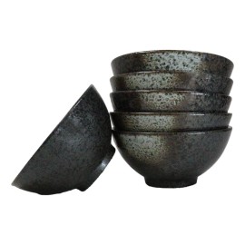 Pack Of 6 Charcoal Grey Hakumu Collection Small Rice Soup Appetizer Bowls 10oz