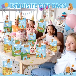 Ouvibor 24 Pack Capybara Theme Paper Gift Bags Cute Capybara Goodie Bags with Handle for Boys Girls Animal Theme Birthday Party Favors Supplies