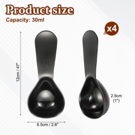 sourcing map 2Pcs Stainless Steel Coffee Scoop, 30ml Short Handle Measuring Spoon for Ground Coffee Tea Sugar Kitchen Gifts, Black