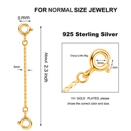 wzhe Bracelet Extender Chain Clasp 24k Gold Plated Necklace Jewelry Chain Extension Sterling Silver Safety Chain for Jewelry Making, 3mm Width 2.3'' Length, gold/thick, (jewelry gold)