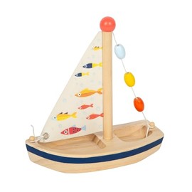 small foot Barca a vela Grande oceano, barca in legno con vela di stoffa, per vasca o piscinetta, dai 2 anni, 12824