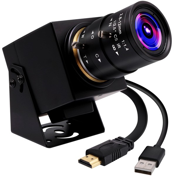 ELP 4K HDMI USB Camera Wide Angle 2.8-12 mm Varifocal Focus Lens Webcam Close-up Camera Support H.265, Ultra HD 2160P Webcam with IM415 Sensor for Computer Live Streaming Meeting