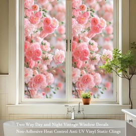 HFhyxin Decorative Window Privacy Film, Car Sunroof Stained Glass,Flowers Window Clings Non-Adhesive Reusable Decorative for Home 17.7" x 39.4"